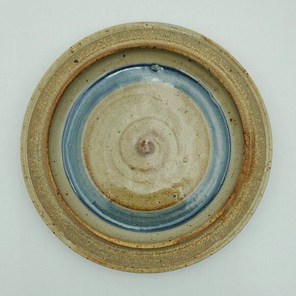 Pottery Covered Cheese Dish Butter Dish Lidded Tan Blue Band Pottery Dish - Picture 5 of 6